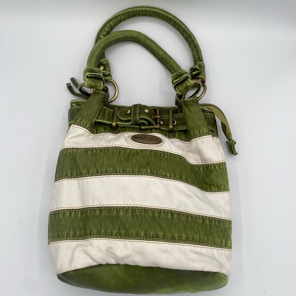 John Romaine green and white striped handbag - Picture 2 of 7